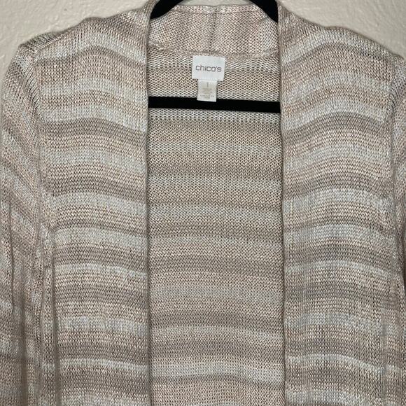 Chico's Gold Striped Cardigan Size 1 - Picture 2 of 9